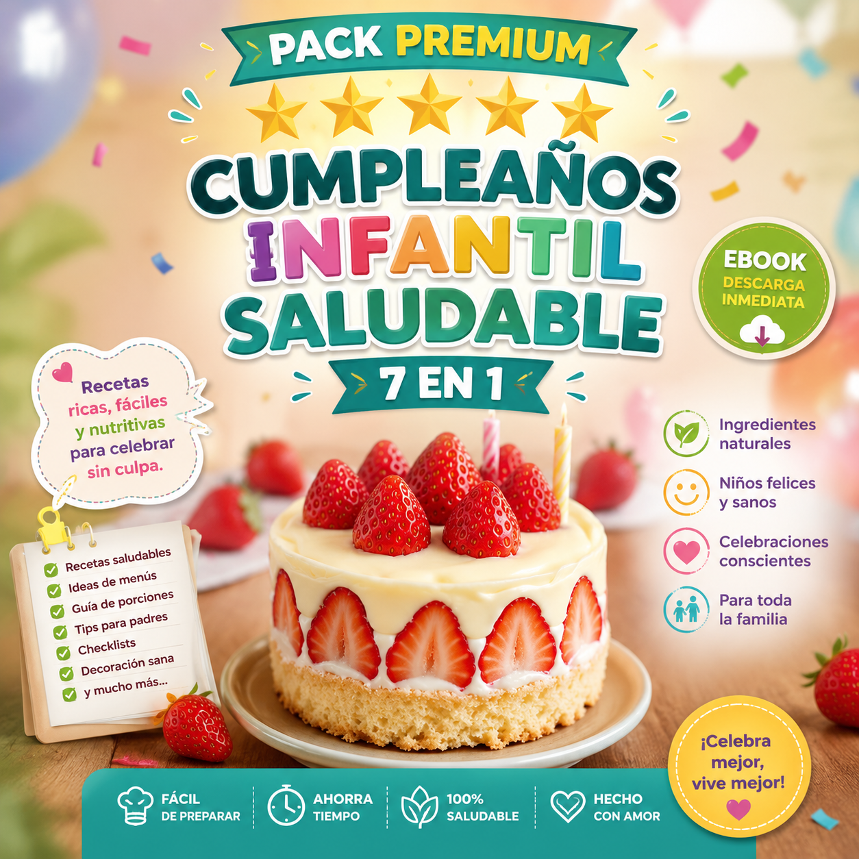 Ebook: Cumpleaños Infantil Saludable 🎂 ➕ 6 Bonus de Regalo