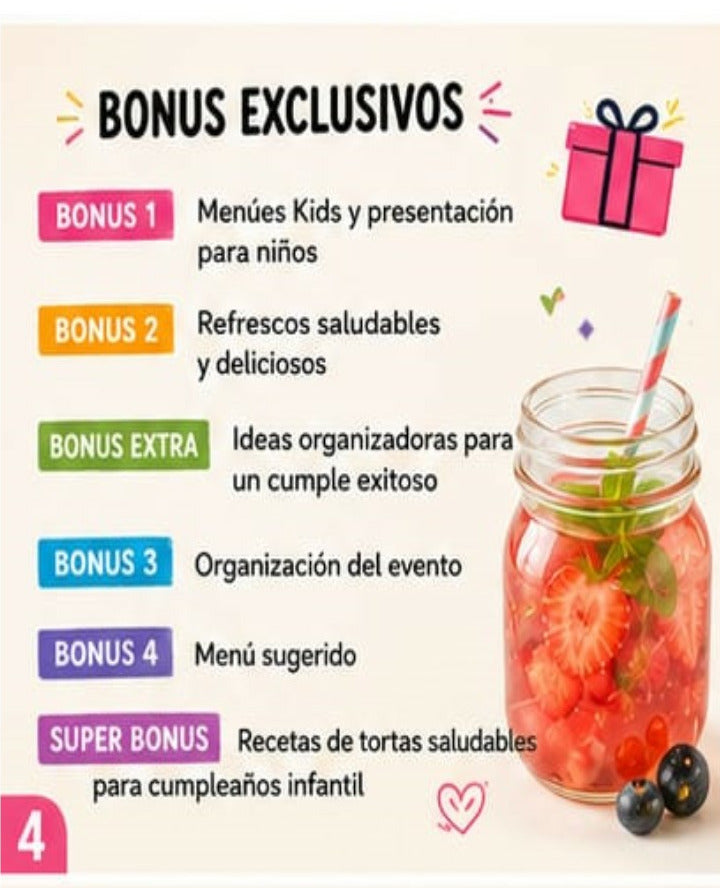 Ebook: Cumpleaños Infantil Saludable 🎂 ➕ 6 Bonus de Regalo